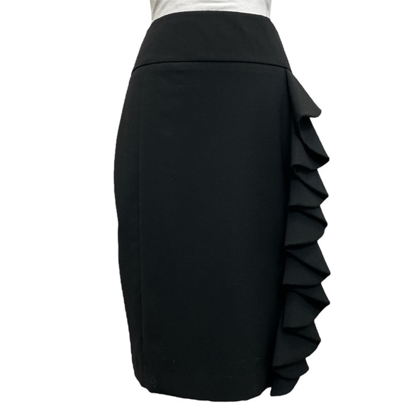 Express Design Studio Black Cascading Ruffle Office Pencil Skirt - Picture 1 of 11